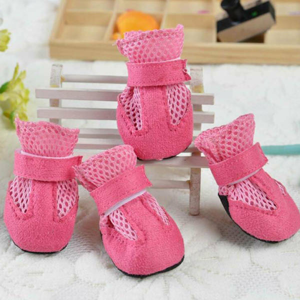 Liten Hund Katt Anti Halk Skor Skydds Pet Puppy Mesh Booties - on stock pink L