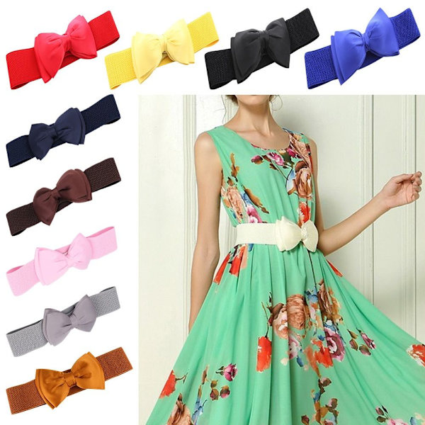 Brett elastiskt bälte Bowknot chiffong midjeband GUL - spot sales yellow