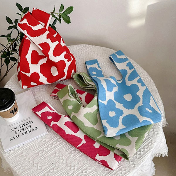 Stickad Handväska GRÖN&RÖD - stock green&red