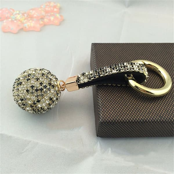 Rhinestone Leather Strap Crystal Ball Pendant Keychain - varastossa 5
