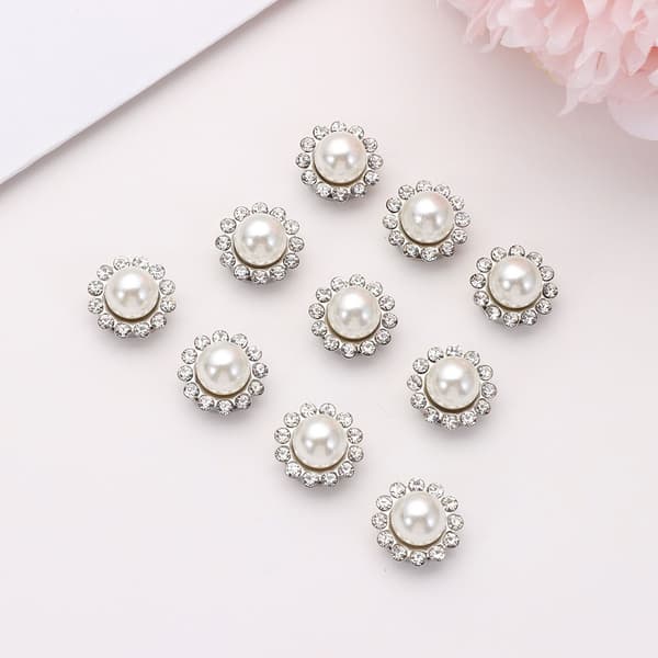 10st Pärlknapp Strass Knappar SILVER-PÄRL - high quality Silver-Pearl