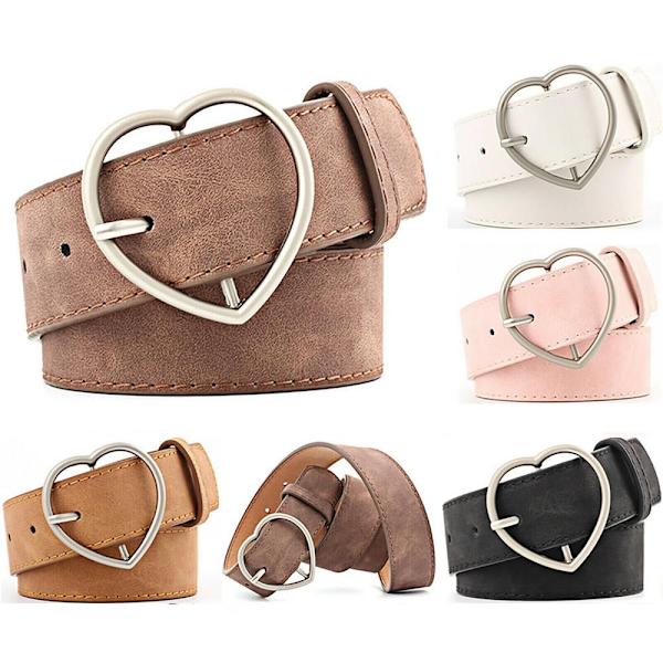Kvinnors läderbälte Hjärta Spänne Bälte Dam midjebälten BEIGE - on stock