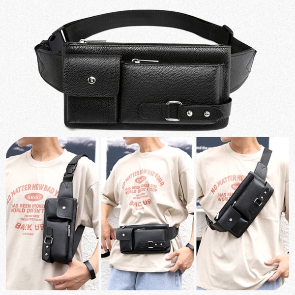 Läder midjeväska Fanny Pack VART - stock Black S