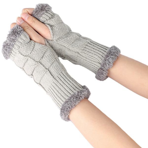 Fingerless Arm Winter Knitted Gloves Hand Long Warmer Rukkaset - varastossa Gray