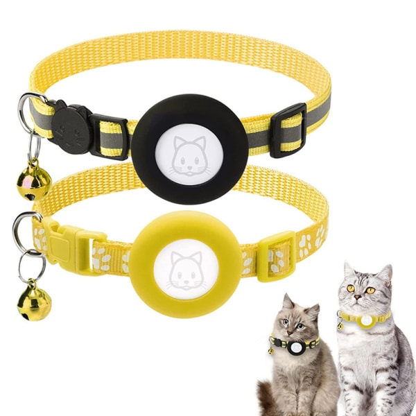 2st justerbar AirTag Cat Halsband med Breakaway Bell - spot försäljning Yellow 2pcs