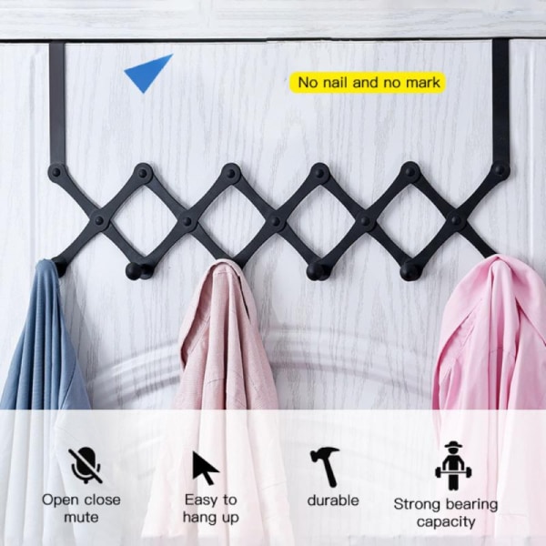 Infällbar dörr i rostfritt stål Bakre krok för badrumsförvaring - on stock black 5 hooks