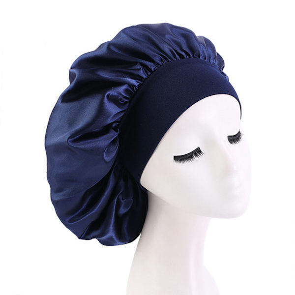 Fashion Big Size Satin Silk Bonnet Sleep Night Cap Head Cover - stock Black