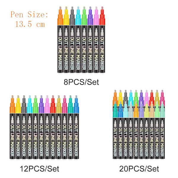 Double Line Penna Metallic Markers 8PCS/ SET - spot försäljning