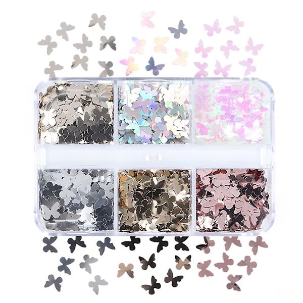 3d Butterfly Nail Glitter 6 Girds Nail Paljetter Akryl Pailletter - spot försäljning
