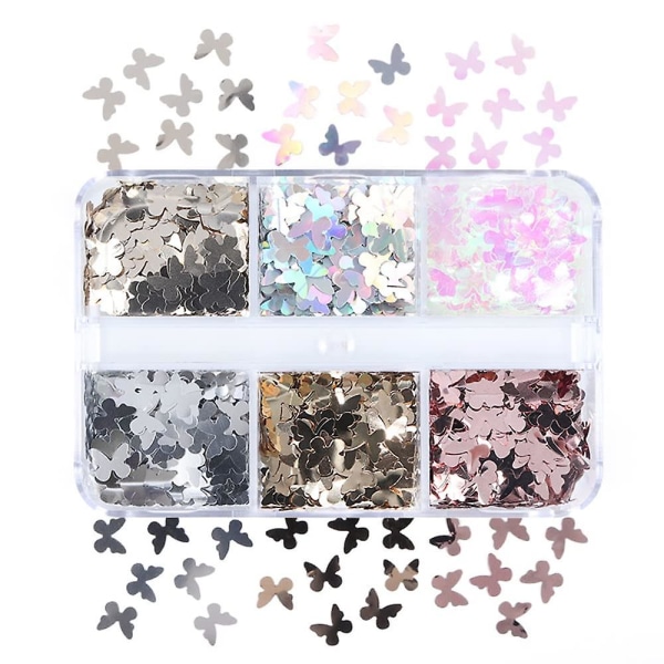 3D Butterfly Nail Glitter 6 Girds Nail Sequins Akryylipaljerit - spot-ale