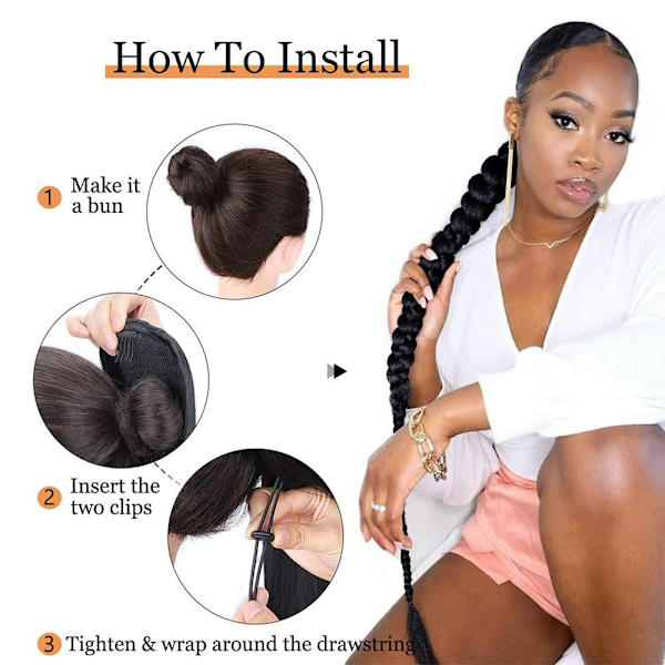 Long Braided Ponytail Extension Bubble Ponytail Braid GREY 5 - varastossa grey 5-5