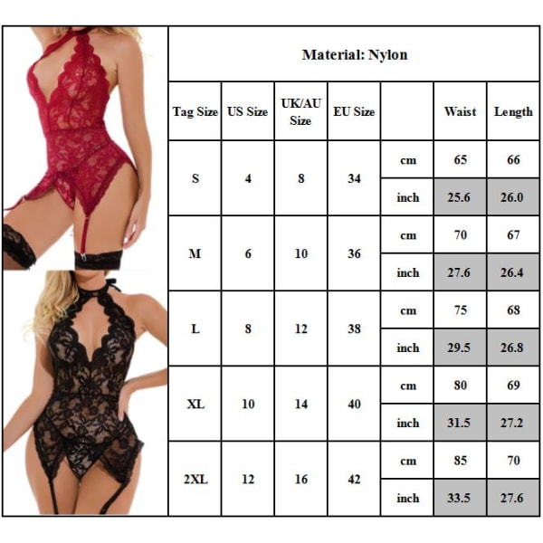 Naiset Sexy See Through Alusvaatteet Deep V Babydoll Nightwear - varastossa black XL