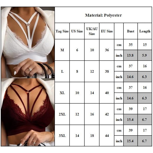 Kvinnors sexiga spetsar Push Up BH Underkläder Samla BH:ar - on stock white XL