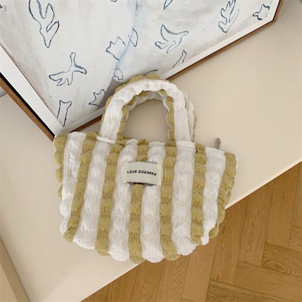 Liten tygväska Shopper Handväska GUL&VIT - stock Yellow&White