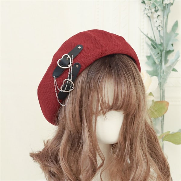 Gothic Punk Beret Lolita Beret Hat WINE RED - korkea laatu