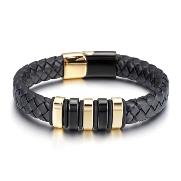 Läderarmband i rostfritt stål Modearmband med spänne för män - stock #2