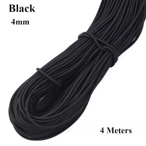 Starkt Elastiskt rep Gummiband SVART 4MM - spot försäljning Black 4mm