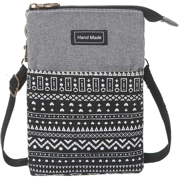 Rymlig mobiltelefonväska Plånbok Canvas Små Crossbody-väskor - high quality P-black and Gray