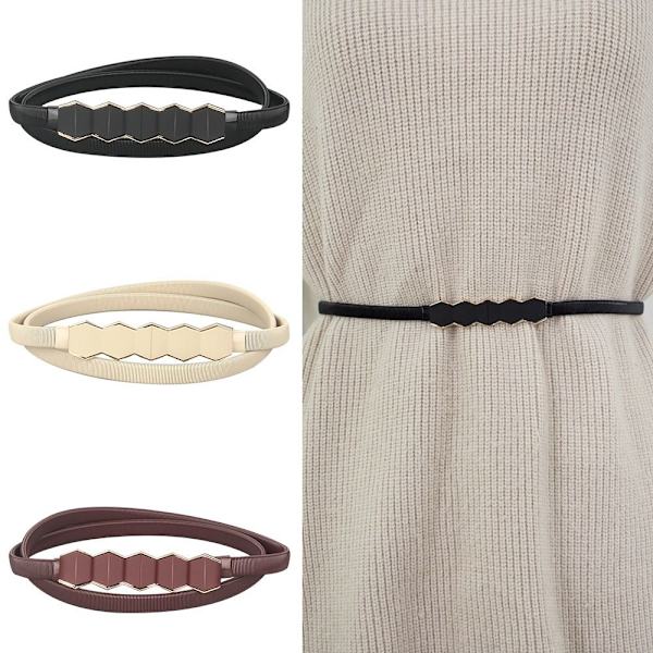 Geometriskt metall elastiskt bälte Tunt skinny midjeband BEIGE - on stock beige
