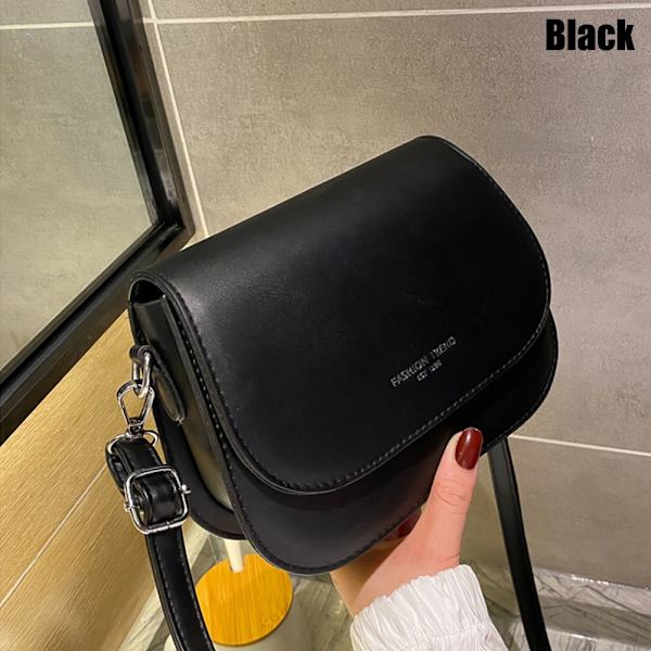 Trendig sadelaxelväska kvinnor PU-läder Crossbody-väska - spot sales black