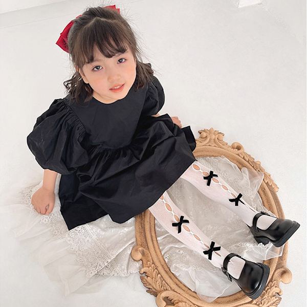 Girl Tights e Bow Hollow Lace Girl sukat - korkealaatuisia black with white S