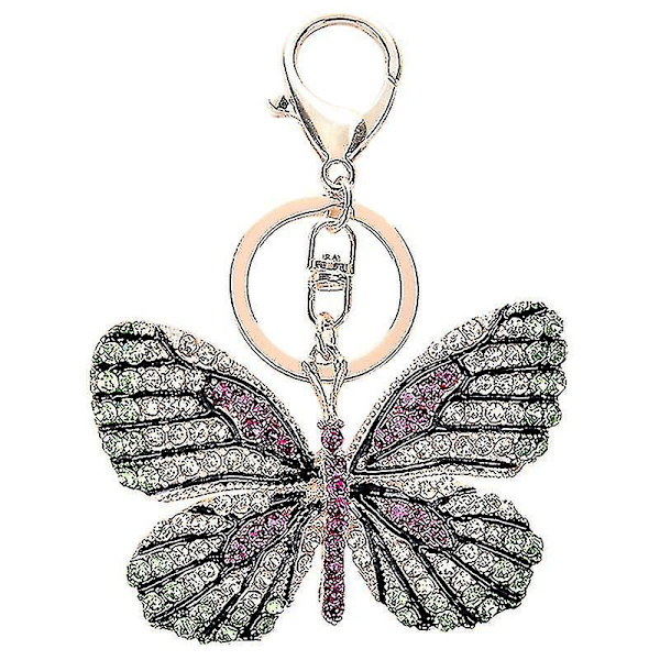 Söt fjärilsform nyckelring Kristall strass glittrande bilnyckelringar Handväska Charm hängsmycke För kvinnor Flickor Presenter - spot sales Fuchsia