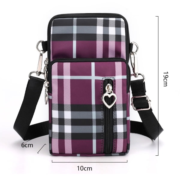 Liten Rutig Crossbody Plånbok Telefonväska Dam Mini Crossbody Purs Purple Pläd - high quality