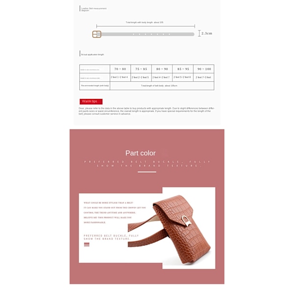 Naisten lompakko Kolikkolaukku Neliömäinen solki vyö vyölaukku Krokotiilikuvioinen Helposti irrotettava koristevyö - Stock Camel 105*2.3cm