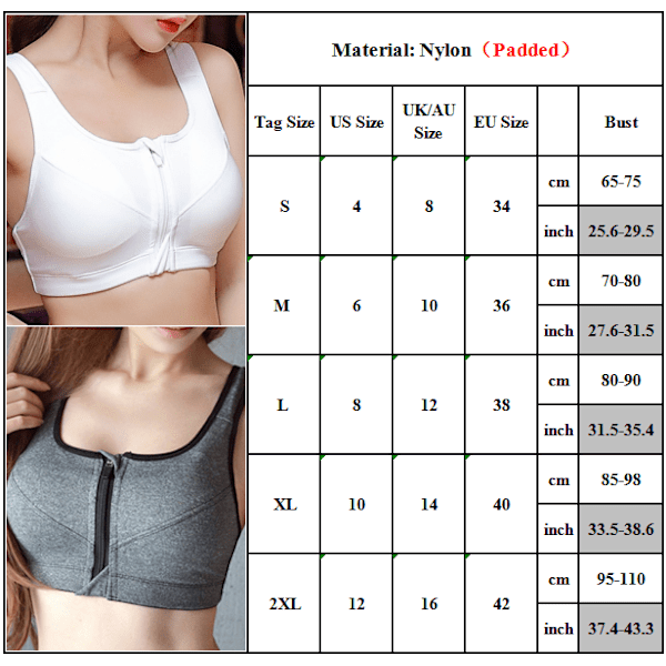 Naisten etuvetoketju urheilurintaliivit Alusvaatteet Iskunkestävä Fitness Vest - varastossa white M