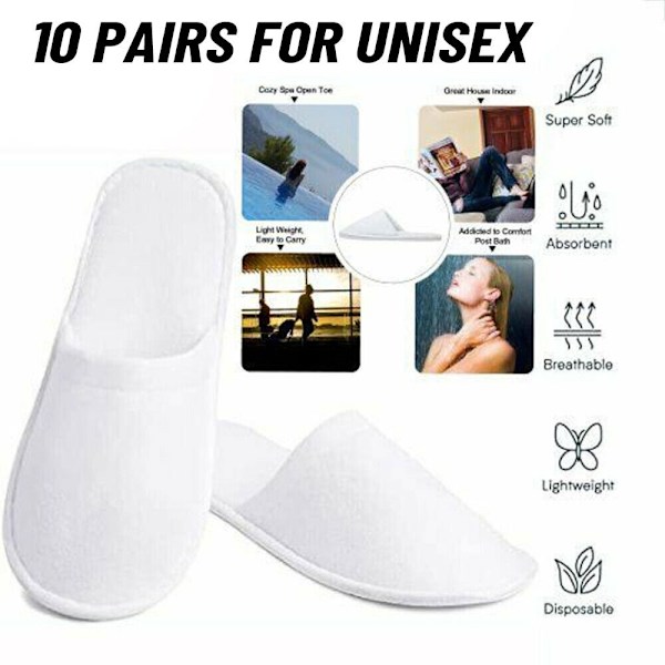 10 par engångstofflor Hotel Tofflor Spatofflor - on stock white