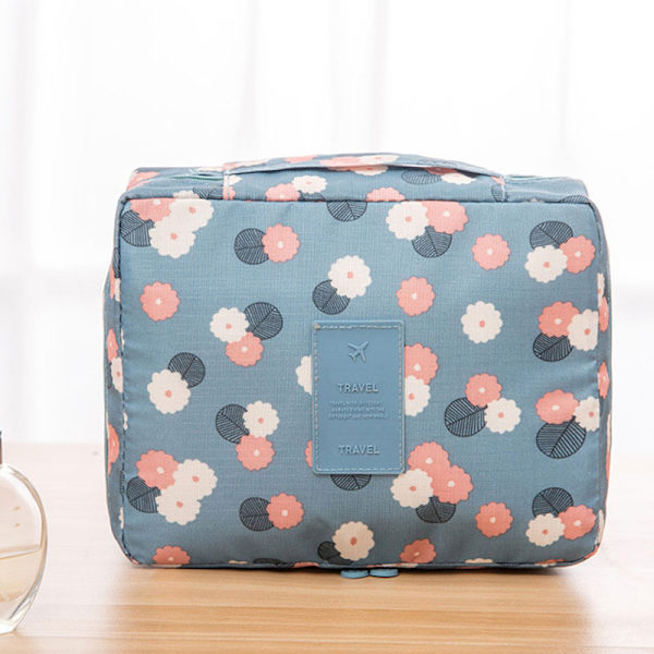 Stor kosmetisk smink rese-toalettväska Organizer för kvinnor - stock Blå Tusensköna 21x8x16cm