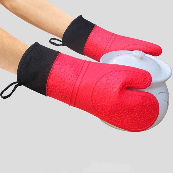 Halkfria ugnsvantar Matlagningssilikonhandskar - stock Red A pair-A pair