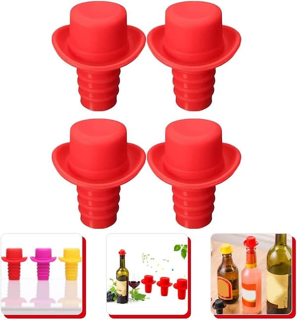 4 silikonista viinitulppaa Hatun muotoinen pullotulppa pullonkorkki - varastossa