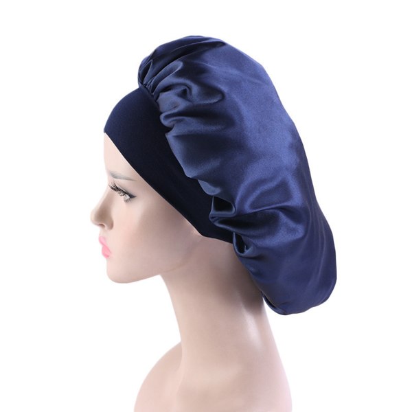 Fashion Big Size Satin Silk Bonnet Sleep Night Cap Head Cover - stock Black