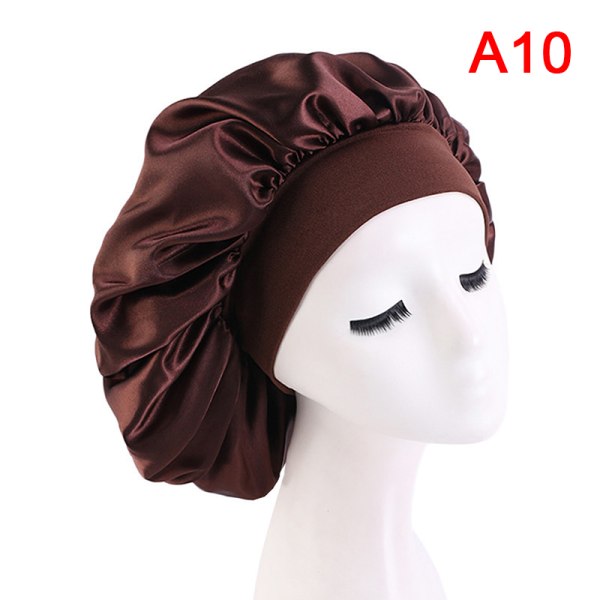 Fashion Big Size Satin Silk Bonnet Sleep Night Cap Head Cover - stock Coffee