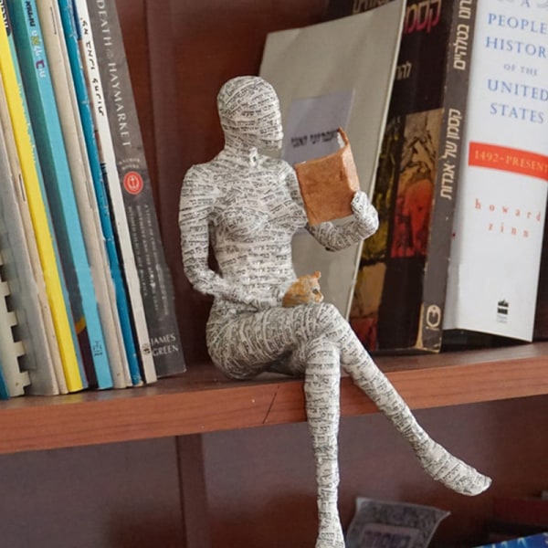 Nordic Modern Reading Woman Staty Resinesktop Skulpturer - spot försäljning D