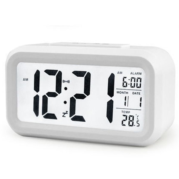 Batteri LED Display Digital Smart Alarm Clock Snooze Temperatur - stock white