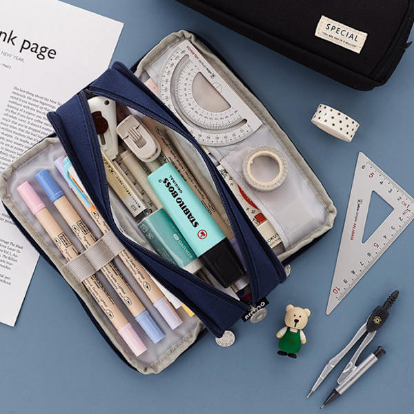 Zip Up Pencil Pouch 3-osastoinen kiinteä laukku Penaali - spot-myynti Glacier blue