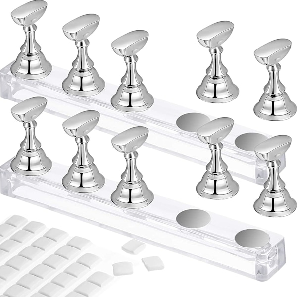 Nageltips Hållare Akryl Nail Art Practice Stativ Magnetisk - spot sales Silver 2 Set