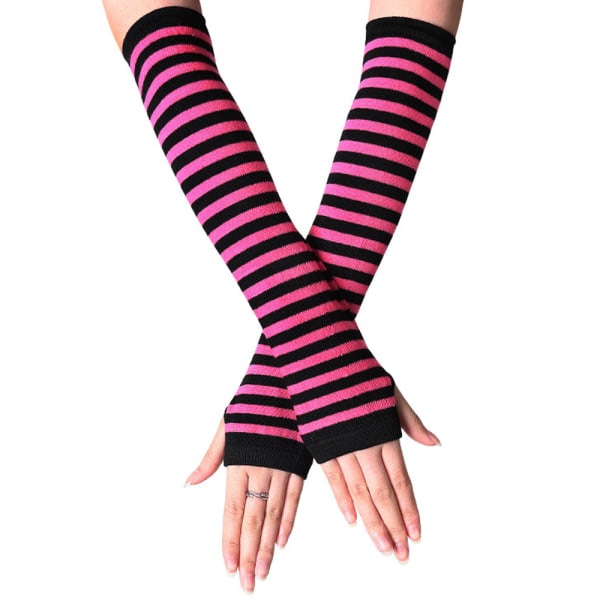Kvinnor Vinterrandig fingerlös handledsarm Lång handskevante - stock Black Rose red