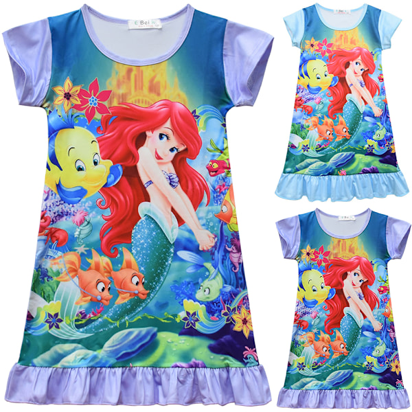 Mermaid Ariel Print Barn Flickor Sommar Sovkläder Klänning Nattlinne - spot sales light blue 140cm