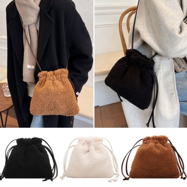 Damaxelväskor Fluffig Bucket Bag med dragsko svart - on stock svart