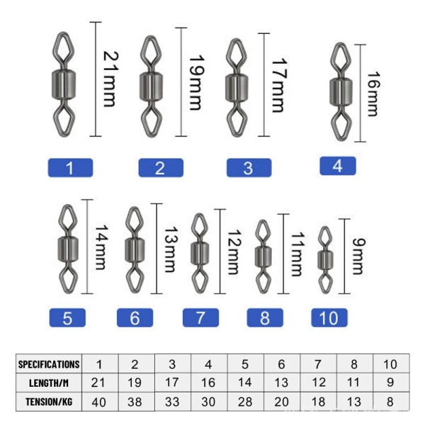 100 kpl Fishing Rolling Swivel Connector Heavy Duty Ball 12 - korkea laatu 12