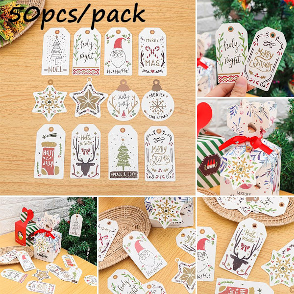 50 kpl Xmas Hanging Kraft Paper Ornaments Christmas Tree Tag J - loki