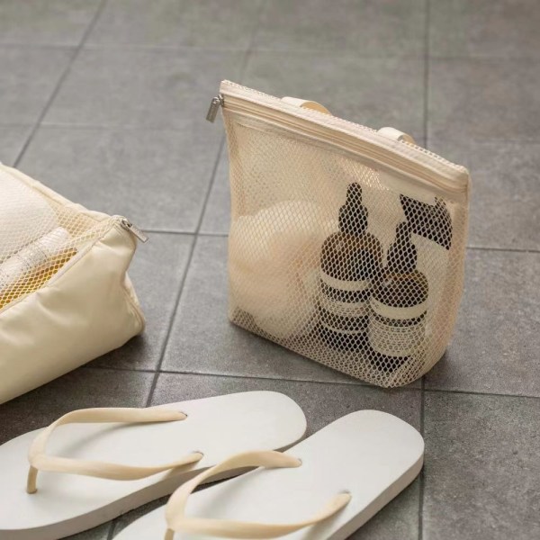 Duschväska i mesh Toalettväska KHAKI - stock khaki