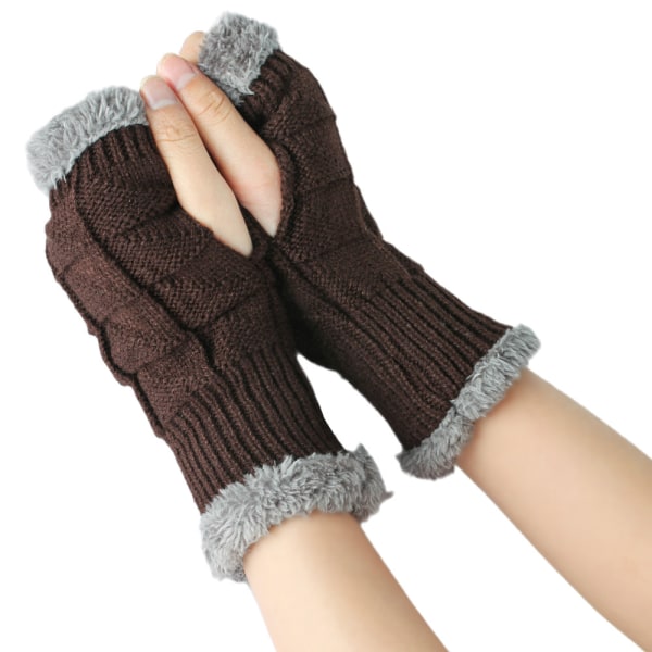 Fingerless Arm Winter Knitted Gloves Hand Long Warmer Rukkaset - korkea laatu Brown