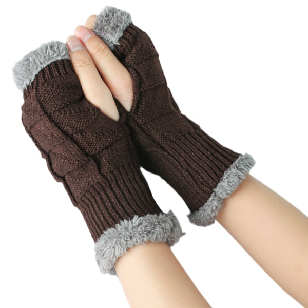 Fingerless Arm Winter Stickade Handskar Hand Långa Varmare Vanta - high quality Brown