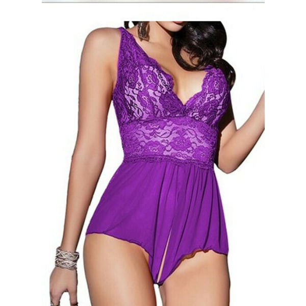 Body Blommig Spets Kvinnor Grenlös Babydoll Underkläder - high quality Purple M