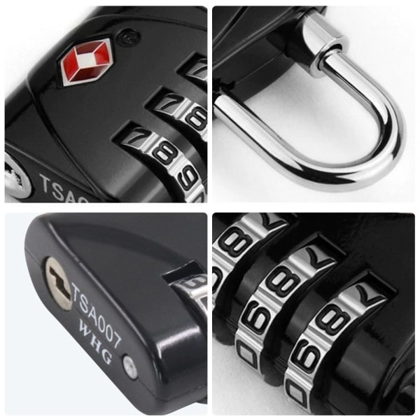 TSA Customs Code Lock Bagage Lösenordslås SVART - high quality Black
