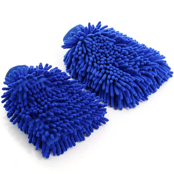 2xCar Cleaning Microfiber Wash Mitt Thick Ultra Noodle Glove - stock blue